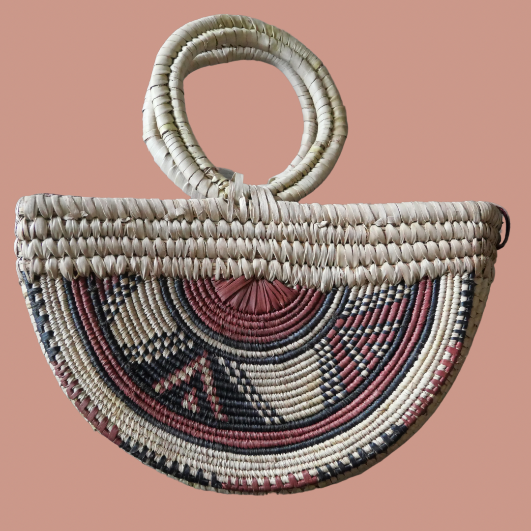 Handwoven Straw Handbags with leather strap and closing