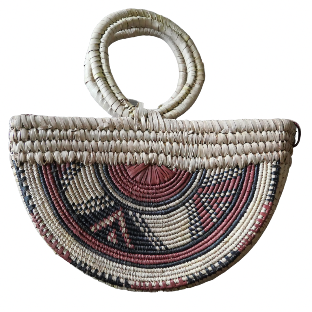 Handwoven Straw Handbags with leather strap and closing